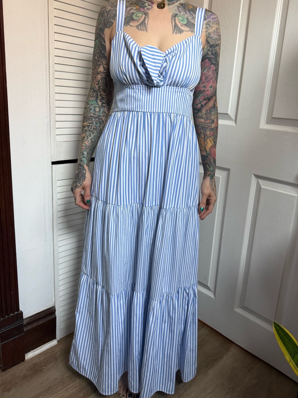 Flying Tomato Blue and White Striped Maxi Dress Sz small